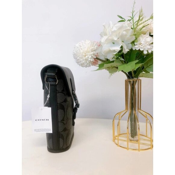 Coach C3134 Track Small Flap Crossbody In Signature Canvas In Gunmetal/Charcoal - Picture 4 of 8